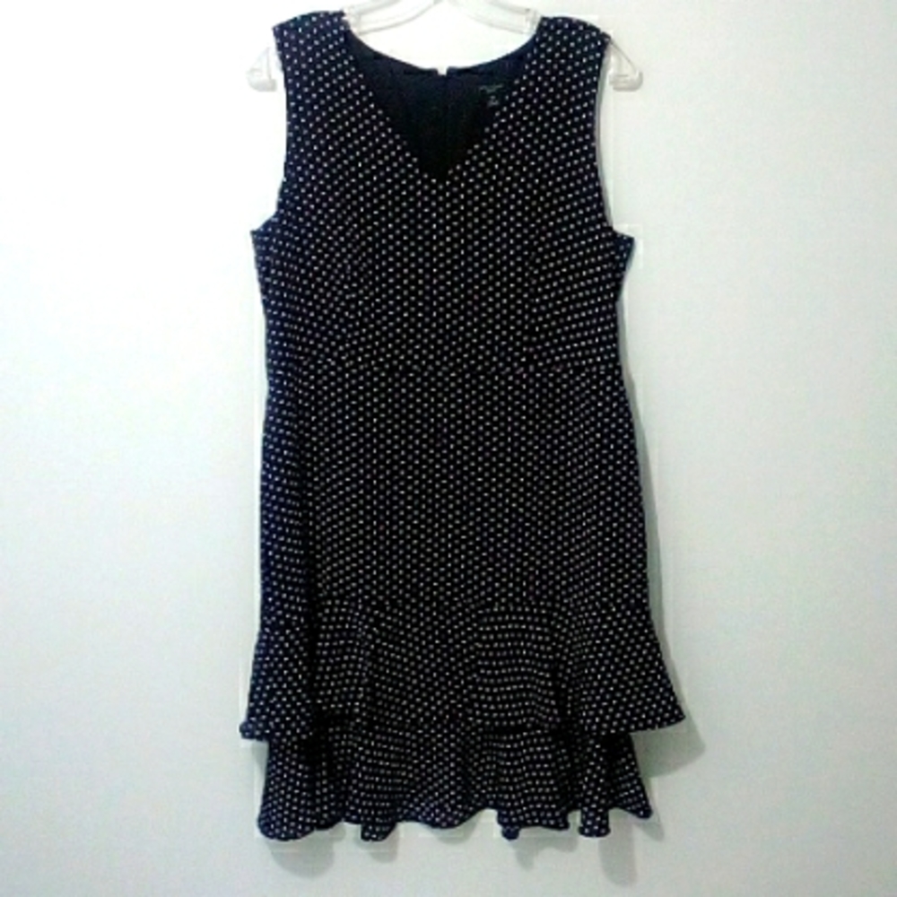Ann Taylor black and white polka dot layered cocktail shift dress